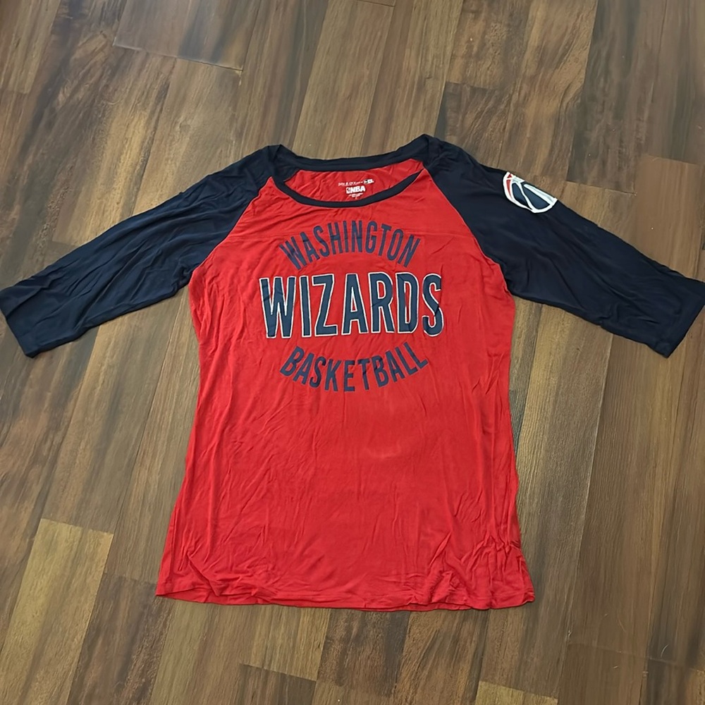 Washington Wizards Basketball NBA Raglan Tee 3/4 Sleeve Women Size Large-Stretch